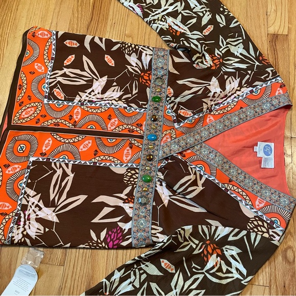 VTG Embellished Patterned Long Sleeve Tunic Top NWT DG2 By Diane Gilman - Picture 2 of 10